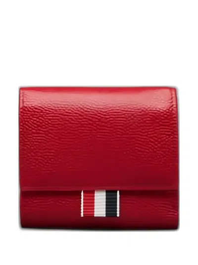 Thom Browne Grain-leather Tricolour-ribbon Wallet In Red