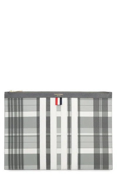 Thom Browne Grainy Leather Pouch In Grey