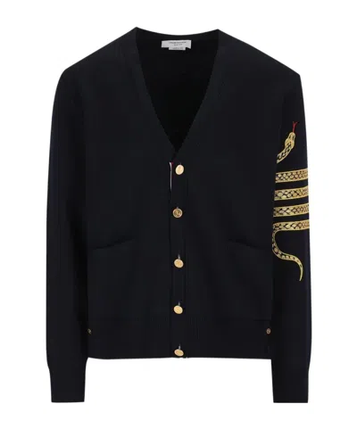Thom Browne Graphic Embroidered V-neck Cardigan In Black