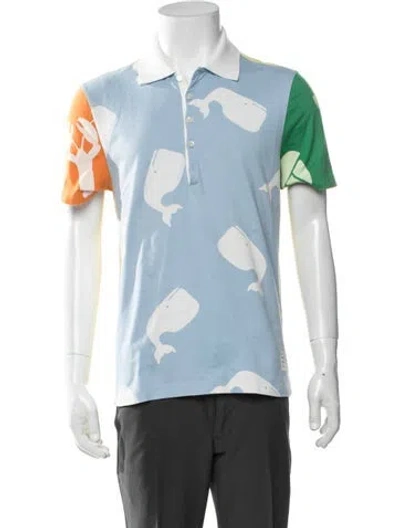 Pre-owned Thom Browne Graphic Print Collar Polo Shirt In Blue