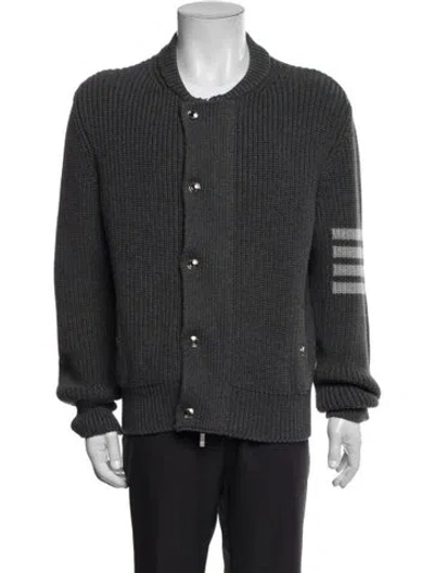 Pre-owned Thom Browne Graphic Print Crew Neck Cardigan In Gray