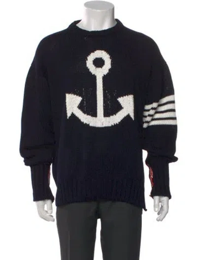 Pre-owned Thom Browne Graphic Print Crew Neck Pullover In Blue