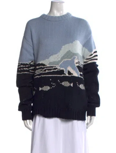 Pre-owned Thom Browne Graphic Print Crew Neck Sweater In Blue
