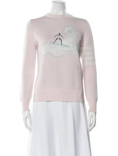 Pre-owned Thom Browne Graphic Print Crew Neck Sweater In Pink