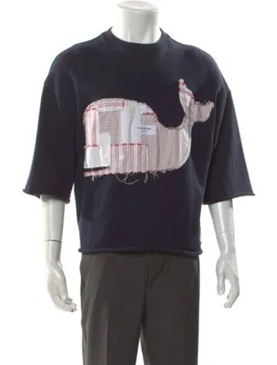 Pre-owned Thom Browne Graphic Print Crew Neck T-shirt In Blue