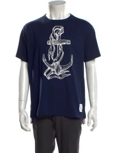 Pre-owned Thom Browne Graphic Print Crew Neck T-shirt In Blue