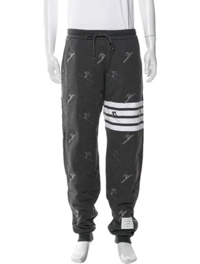 Pre-owned Thom Browne Graphic Print Embroidered Accent Lounge Bottoms W/ Tags In Grey
