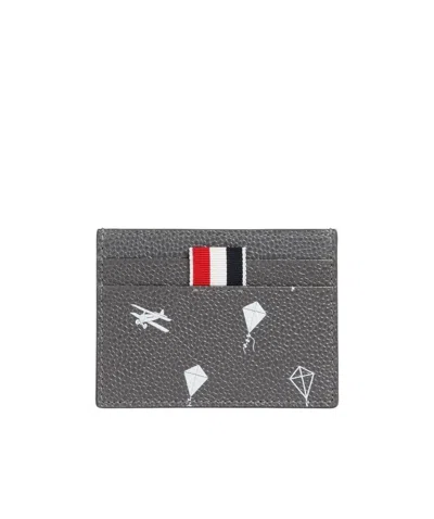 Thom Browne Graphic-print Grained Cardholder In Gray