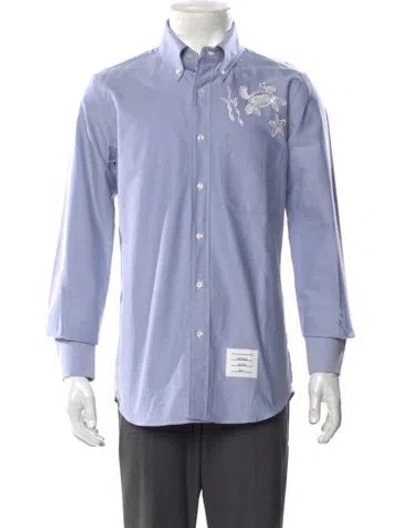 Pre-owned Thom Browne Graphic Print Long Sleeve Dress Shirt In Blue