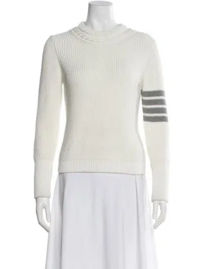 Pre-owned Thom Browne Graphic Print Mock Neck Sweater In White