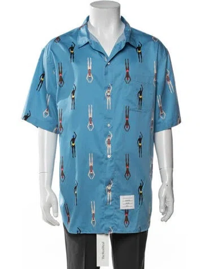 Pre-owned Thom Browne Graphic Print Short Sleeve Shirt In Blue