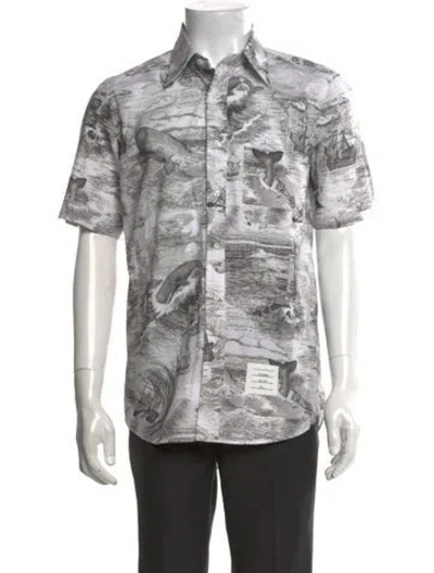 Pre-owned Thom Browne Graphic Print Short Sleeve Shirt In White