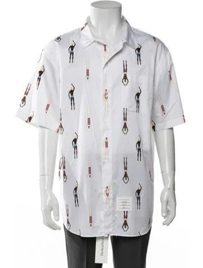Pre-owned Thom Browne Graphic Print Short Sleeve Shirt In White