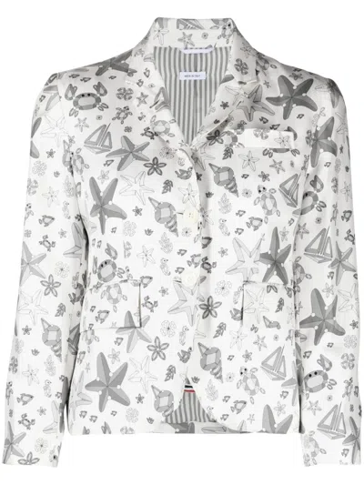 Thom Browne Graphic-print Single-breasted Silk Blazer In White