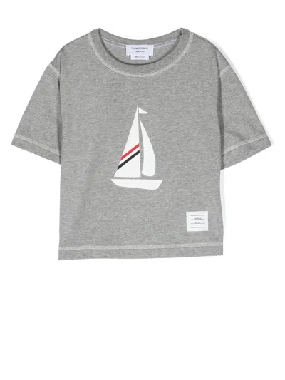 Thom Browne Kids' T-shirt Mit Grafischem Print In Grey