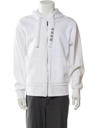 Pre-owned Thom Browne Graphic Print V-neck Hoodie In White