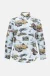 Thom Browne Scenic Straight Fit Cotton Poplin Button-down Shirt In Blue