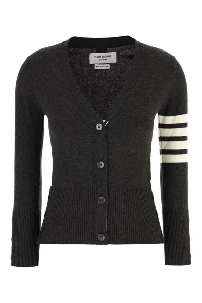 Thom Browne Graphite Cashmere Cardigan In Black