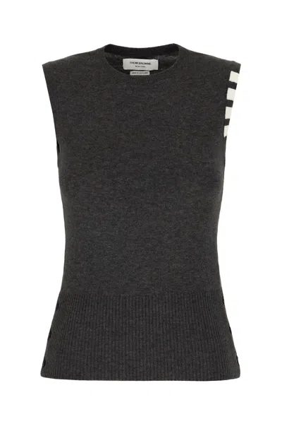 Thom Browne Graphite Cashmere Sleeveless Sweater In Gray