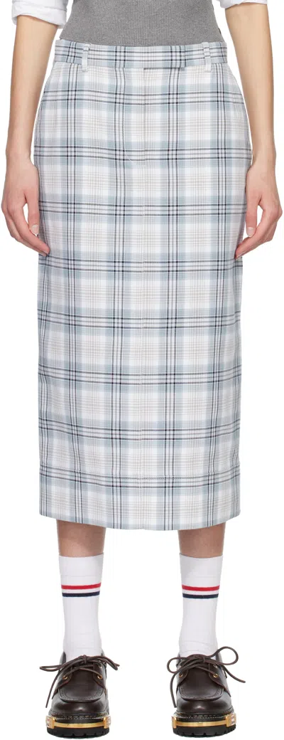 Thom Browne Belt-loop Plaid Midi Skirt In Blue