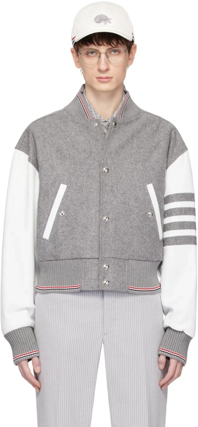 Thom Browne Gray & White 4-bar Jacket In 035 Med Grey