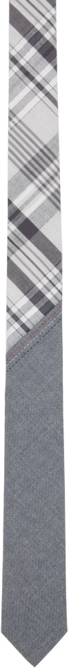 Thom Browne Gray & White Classic Bias Combo Madras Check Tie In 035 Med Grey