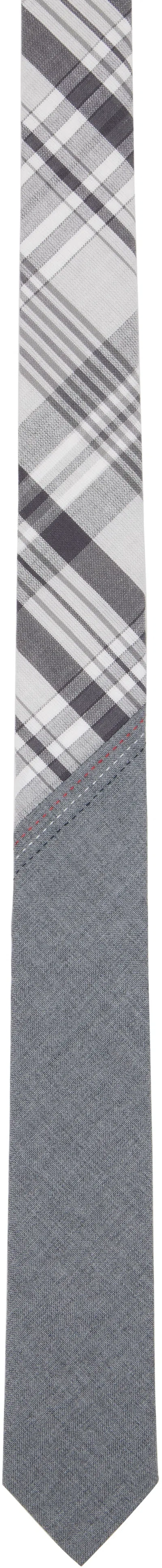 Thom Browne Gray & White Classic Bias Combo Madras Check Tie In 035 Med Grey