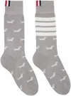 Thom Browne Gray & White Cotton 4-bar Hector Mid Calf Socks In 055 Lt Grey
