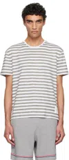Thom Browne Striped Linen T-shirt In 055 Lt Grey