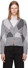 Thom Browne Gray Argyle Intarsia Cashmere V Neck Cardigan In Gray