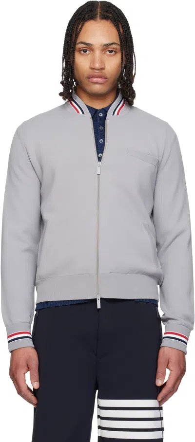 Thom Browne Gray 'browne 65' Intarsia Zip Up Bomber Jacket