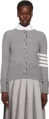 Thom Browne Gray Cashmere 4-bar Classic Crew Neck Cardigan In 055 Lt Grey