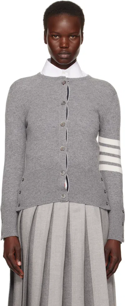Thom Browne Gray Cashmere 4-bar Classic Crew Neck Cardigan In 055 Lt Grey