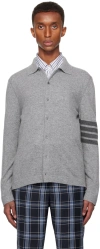 THOM BROWNE GRAY CASHMERE JERSEY STITCH 4-BAR CARDIGAN