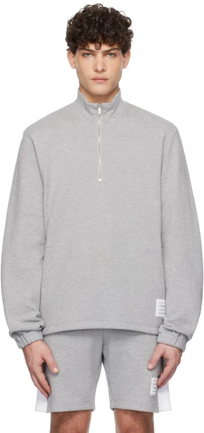 Thom Browne Gray Classic 4-bar Jersey Half-zip Sweatshirt In 055 Lt Grey