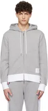 Thom Browne Gray Classic 4-bar Jersey Zip-up Hoodie In 055 Lt Grey