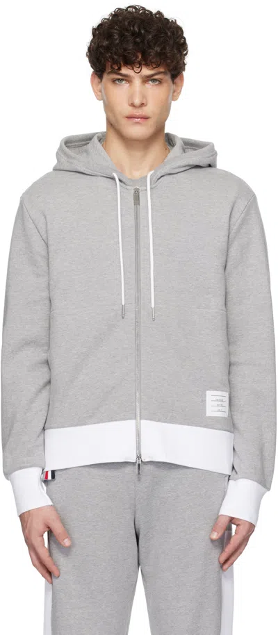 Thom Browne Gray Classic 4-bar Jersey Zip-up Hoodie In 055 Lt Grey