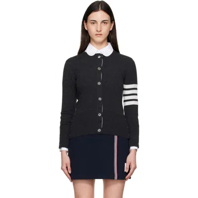 Thom Browne Gray Classic Cashmere 4-bar V-neck Cardigan In Black