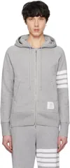 Thom Browne Gray Classic Loopback 4-bar Full Zip Hoodie In 068 Light Grey