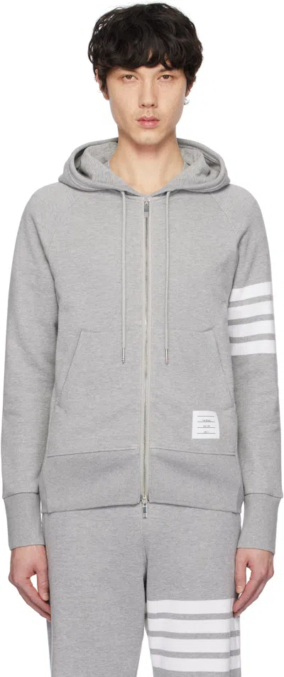 Thom Browne Gray Classic Loopback 4-bar Full Zip Hoodie In 068 Light Grey