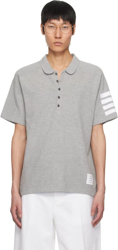 Thom Browne Gray Cotton 4-bar Short Sleeve Polo In 055 Lt Grey