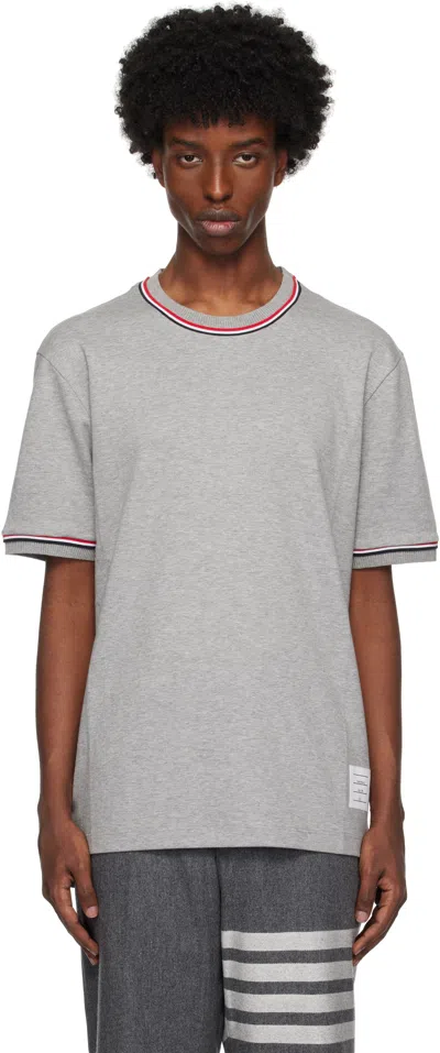 THOM BROWNE GRAY COTTON MILANO STRIPE T-SHIRT