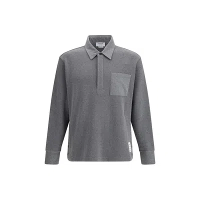 THOM BROWNE GRAY COTTON POLO SHIRT