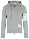 Thom Browne Mens Light Grey Striped Brand-patch Cotton-jersey Hoody