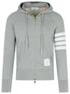 Thom Browne Mens Light Grey Striped Brand-patch Cotton-jersey Hoody In Grey
