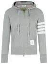 Thom Browne Mens Light Grey Striped Brand-patch Cotton-jersey Hoody In Grey