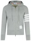 Thom Browne Mens Light Grey Striped Brand-patch Cotton-jersey Hoody In Grey