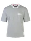 Thom Browne Stripe Trim Cotton T-shirt In Grey
