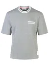 Thom Browne Stripe Trim Cotton T-shirt In Gray