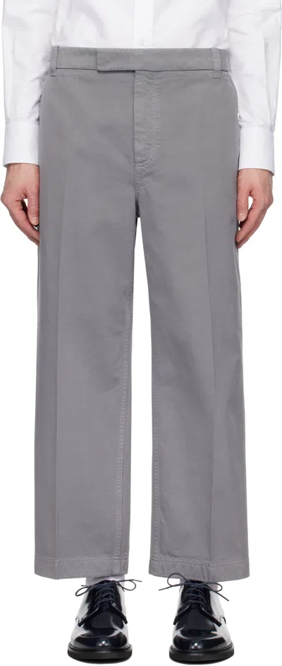Thom Browne Gray Cotton Twill Utility Trousers In 035 Med Grey